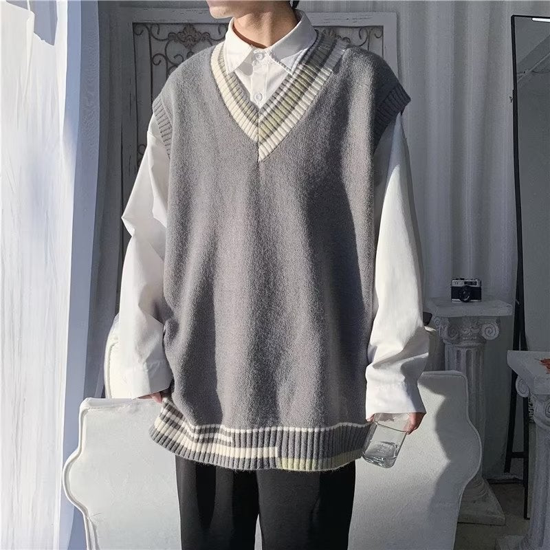 Knit V-Neck Sleeveless Vest Mens Fall 2024 Sweater Waistcoat Black  - Image 2