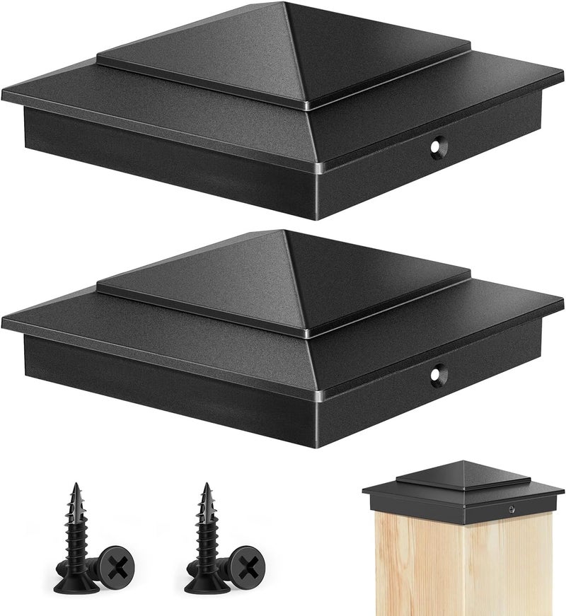 toscoco 4x4 Heavy Duty Aluminium Pyramid Post Caps for Actual 3.5" x 3.5" Wood Cedar Corridors Mailbox Deck Fence Posts - 2 Pack - Black, Durable and Unbreakable Waterproof Outdoor Post Cover - Image 1