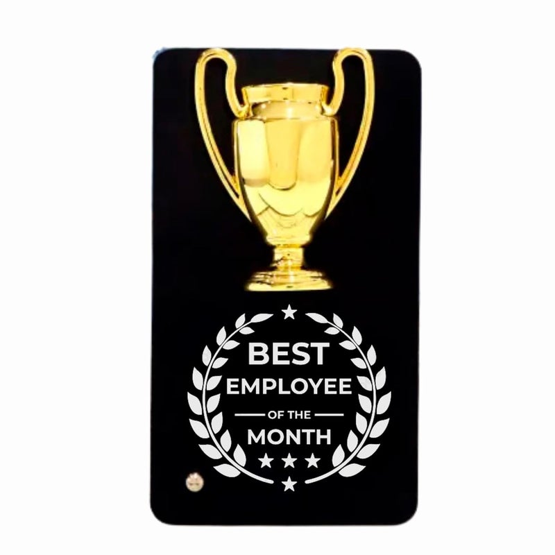 CrownLit Metal Trophy Plaque, Best Employee of the Month Award, 16 cm x 9 cm, Black and Gold - Image 1