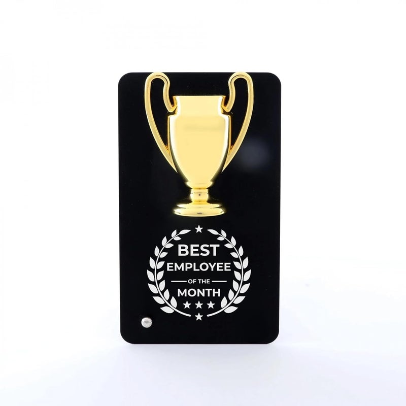 CrownLit Metal Trophy Plaque, Best Employee of the Month Award, 16 cm x 9 cm, Black and Gold - Image 4