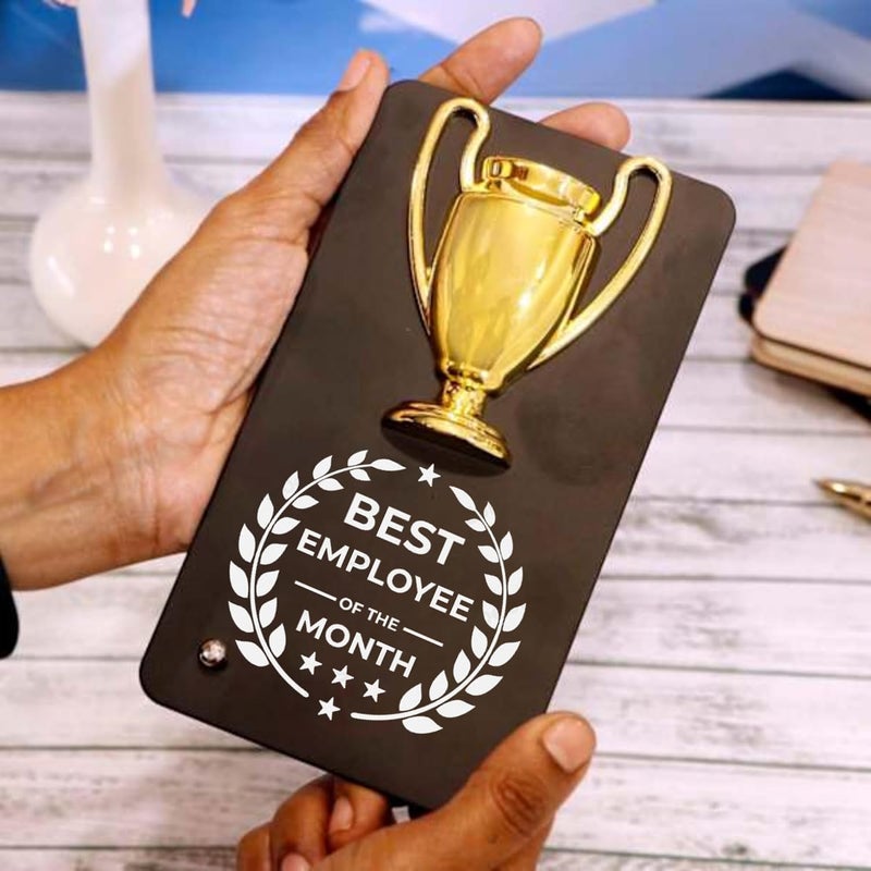 CrownLit Metal Trophy Plaque, Best Employee of the Month Award, 16 cm x 9 cm, Black and Gold - Image 5