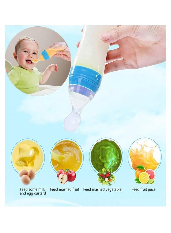Joy Buzz Baby Food Dispensing Spoon Feeder Bottle 90ml and Fruit Feeder/Nibbler/Pacifier with Bottle Cleaning Brush Pack of 3 (BLU-GRN) - Image 4