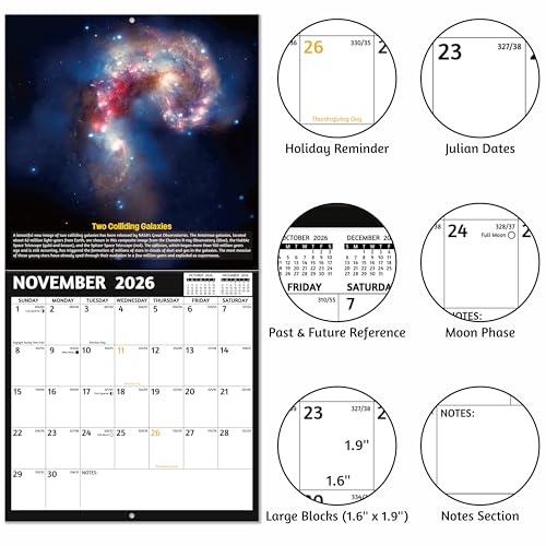 GoiUnlt 2026 Calendar, 2026 Wall Calendar, Space Wall Calendar 2026. Jan. 2026 - Dec. 2026, 12" x 24" (Open), 12-Month Calendar with Large Blocks, Thick Paper, Hanging Holes, Ample Writing Space - Image 4