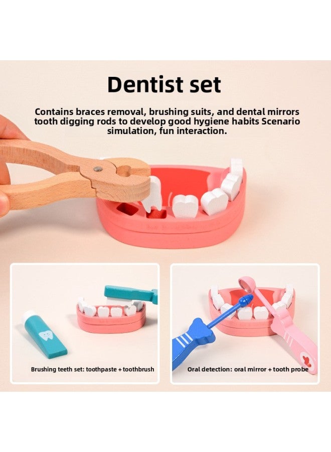 Wooden Set Children's Play House Simulation Medical Kit Role Play Girl Nurse Injection Boy Stethoscope-Color:Red 38 Professional Doctors - Image 4