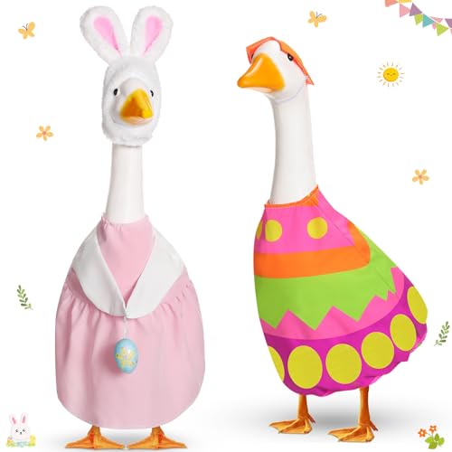 FuWeave 2 Set Easter Goose Outfit Lawn Porch Plastic Goose Costume for 23 Cement Outdoor Patio Yard Lawn DecorationRabbit - Image 1