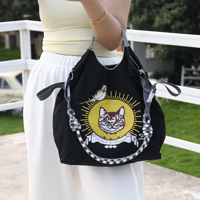 All-Match Ball Embroidery Eco-Friendly Nylon Embroidery Shoulder Shopping Bag Handbag Large Capacity Messenger Bag - Image 3