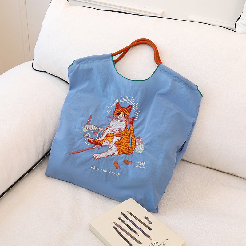 All-Match Ball Embroidery Eco-Friendly Nylon Embroidery Shoulder Shopping Bag Handbag Large Capacity Messenger Bag - Image 1