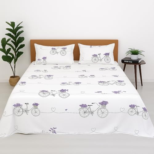 ARLinen Bicycle Print Bedsheet for King Size Bed | 108x108 Inches | Soft Microfiber Bedding Set with 2 Pillow Covers | Fun City Bicycle Design | Ideal for Kids, Girls & Teens Room Décor - Image 1