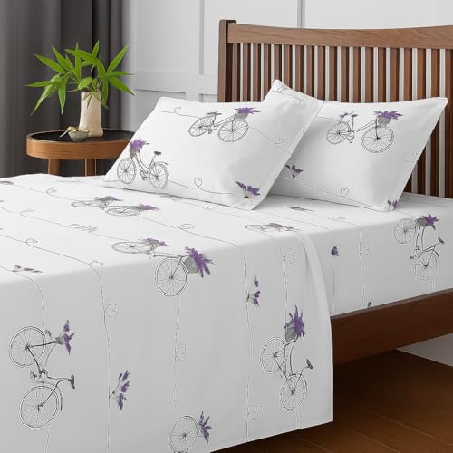 ARLinen Bicycle Print Bedsheet for King Size Bed | 108x108 Inches | Soft Microfiber Bedding Set with 2 Pillow Covers | Fun City Bicycle Design | Ideal for Kids, Girls & Teens Room Décor - Image 2