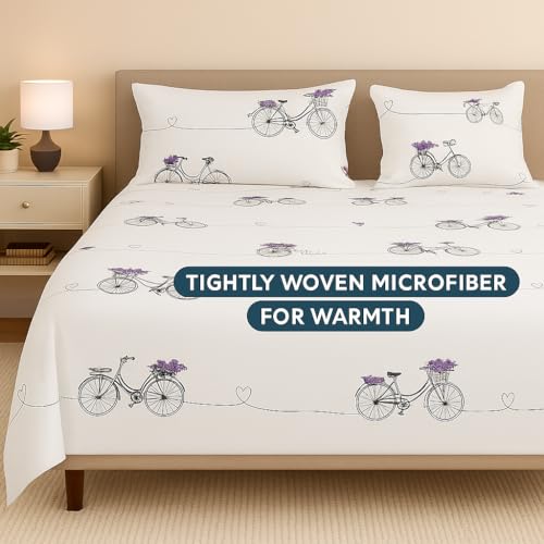 ARLinen Bicycle Print Bedsheet for King Size Bed | 108x108 Inches | Soft Microfiber Bedding Set with 2 Pillow Covers | Fun City Bicycle Design | Ideal for Kids, Girls & Teens Room Décor - Image 3