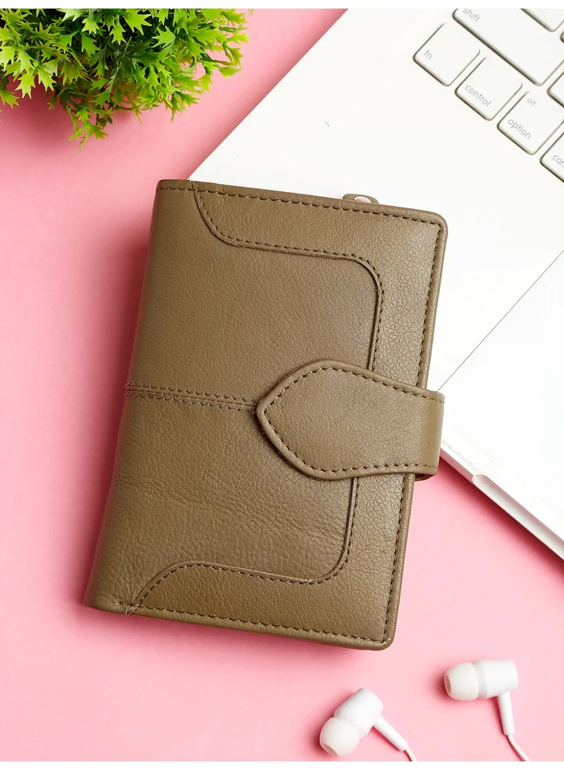 تيك وود Teakwood Women's Genuine Leather Wallet | Zip Around Coin Compartment | 2 Cash Compartments | 7 Card Slots | 3 Slip Pockets | ID Window | Button & Zip Closure | Beige