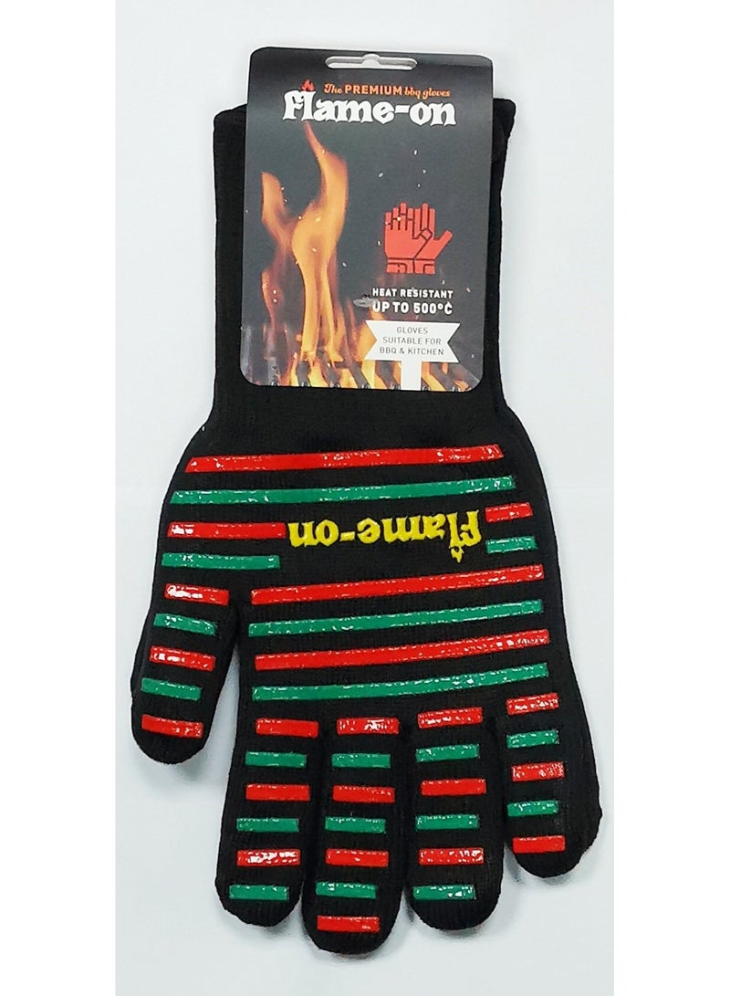 فلايم-أون قفازات الشواء  المقاومة للحرارة بتصميم مخطط | قفازات فرن مقاومة للحريق من السيليكون غير قابلة للانزلاق ومقاومة للقطع، للشواء والخبز والميكروويف والتخييم واستخدام المطبخ - Image 1