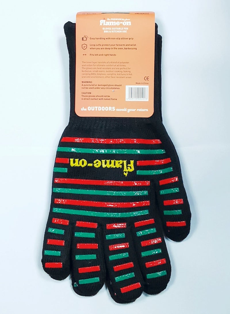 فلايم-أون قفازات الشواء  المقاومة للحرارة بتصميم مخطط | قفازات فرن مقاومة للحريق من السيليكون غير قابلة للانزلاق ومقاومة للقطع، للشواء والخبز والميكروويف والتخييم واستخدام المطبخ - Image 2