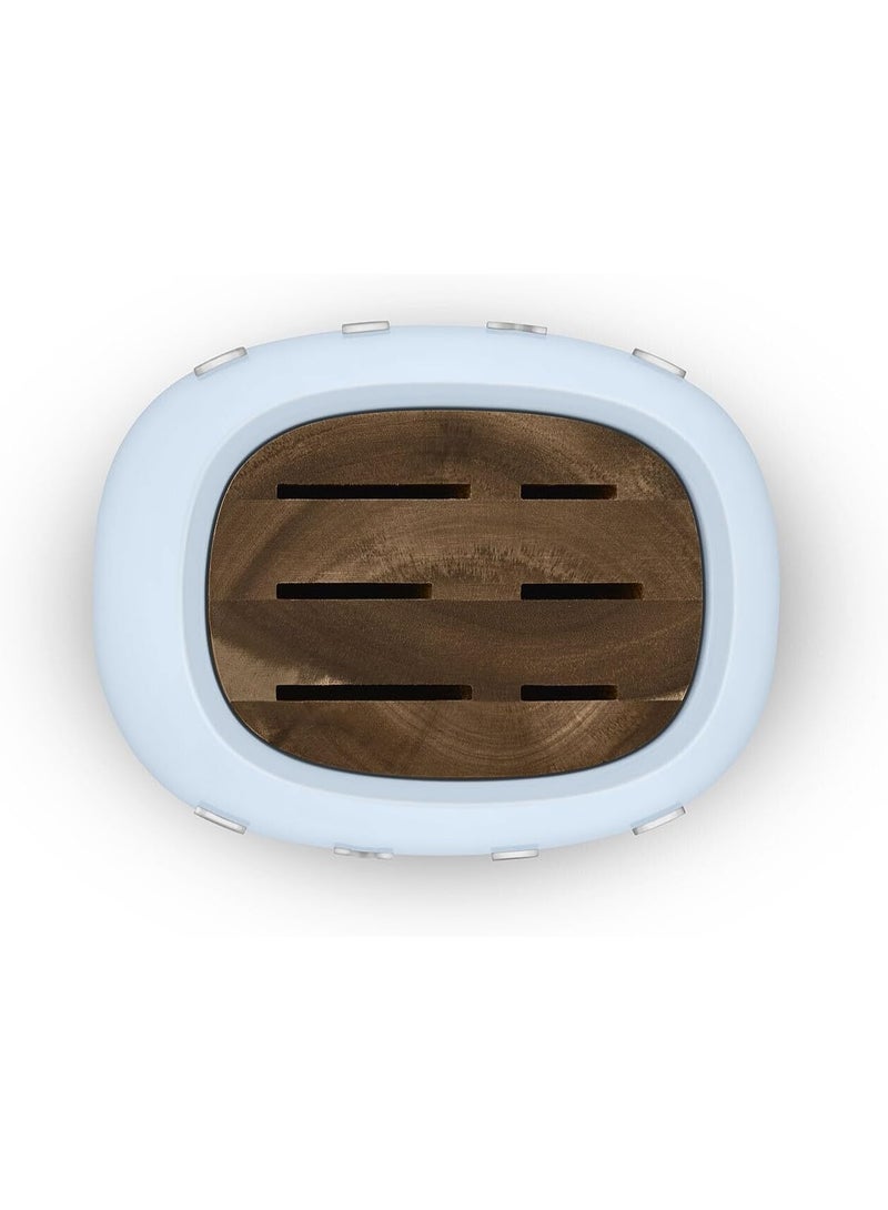 Smeg Knife Block, 6 Knives Included in Stainless Steel, Stainless Steel Block Body and Knife Slot, Acacia Wood, Blue - Image 4