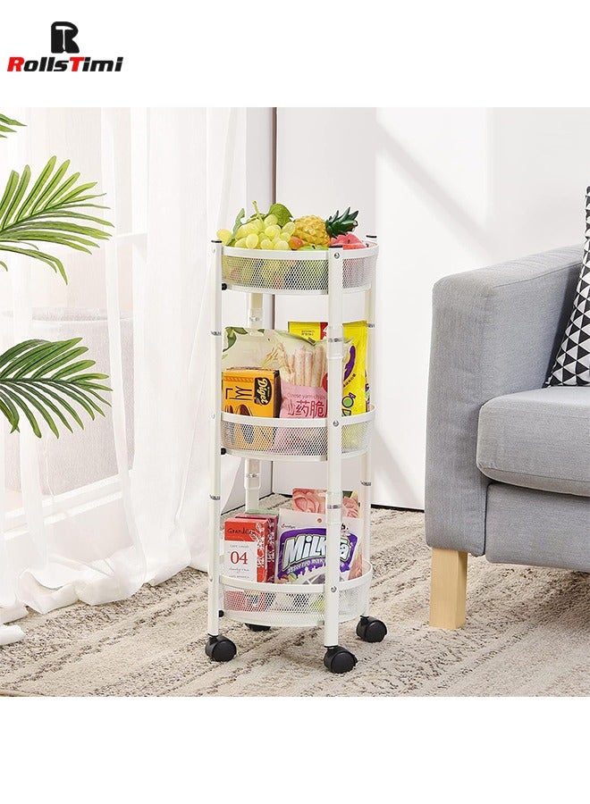 RollsTimi  3-Tier Metal Storage Rolling Cart, Foldable Utility Cart on Wheels, Versatile Serving Organizer Trolley with Lockable Wheels for Kitchen, Living Room, Bathroom, White - Image 1