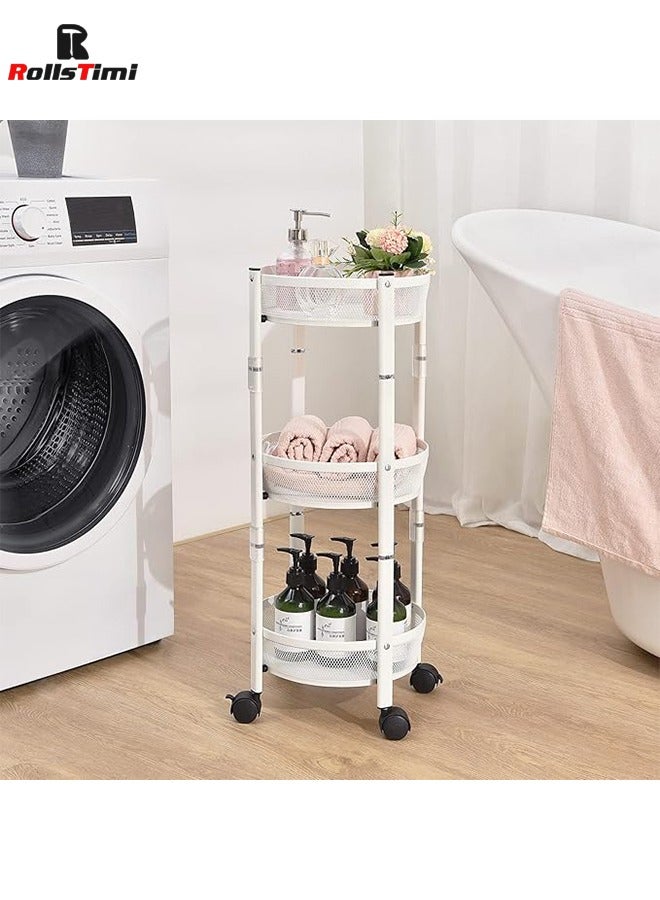 RollsTimi  3-Tier Metal Storage Rolling Cart, Foldable Utility Cart on Wheels, Versatile Serving Organizer Trolley with Lockable Wheels for Kitchen, Living Room, Bathroom, White - Image 4