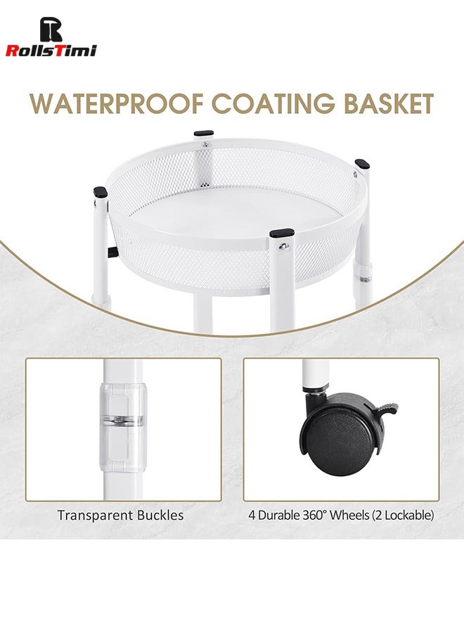 RollsTimi  3-Tier Metal Storage Rolling Cart, Foldable Utility Cart on Wheels, Versatile Serving Organizer Trolley with Lockable Wheels for Kitchen, Living Room, Bathroom, White - Image 5