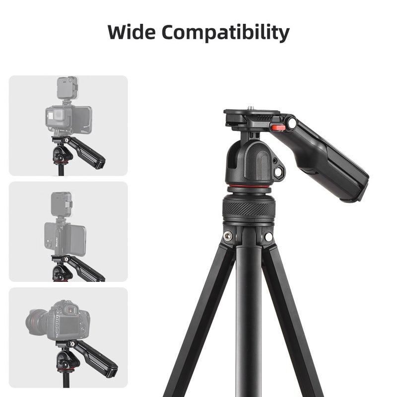 141cm/55.5in Portable Photography Tripod Stand Aluminum Alloy 360° Rotatable 3kg/6.6lb Load Capacity with Handle Built-in Phone Clip for DSLR Cameras Camcorders Smartphones - Image 3