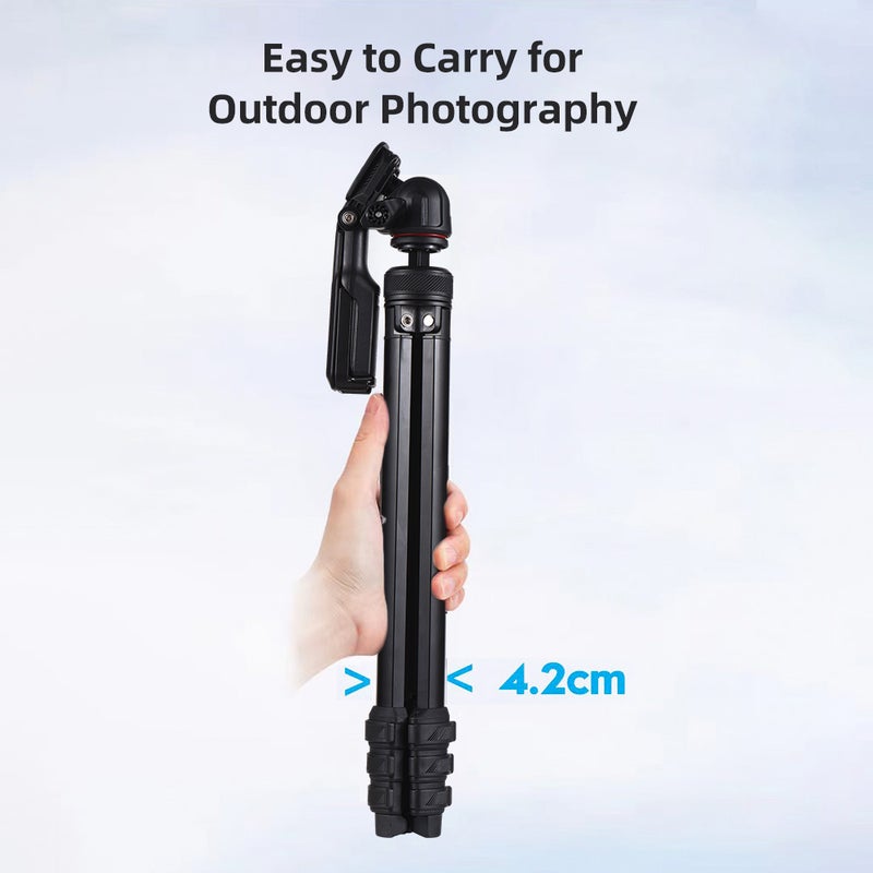 141cm/55.5in Portable Photography Tripod Stand Aluminum Alloy 360° Rotatable 3kg/6.6lb Load Capacity with Handle Built-in Phone Clip for DSLR Cameras Camcorders Smartphones - Image 5