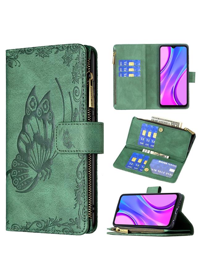 Case For Xiaomi Redmi 9 Flying Butterfly Embossing Pattern Zipper Horizontal Flip Leather Case with Holder & Card Slots & Wallet