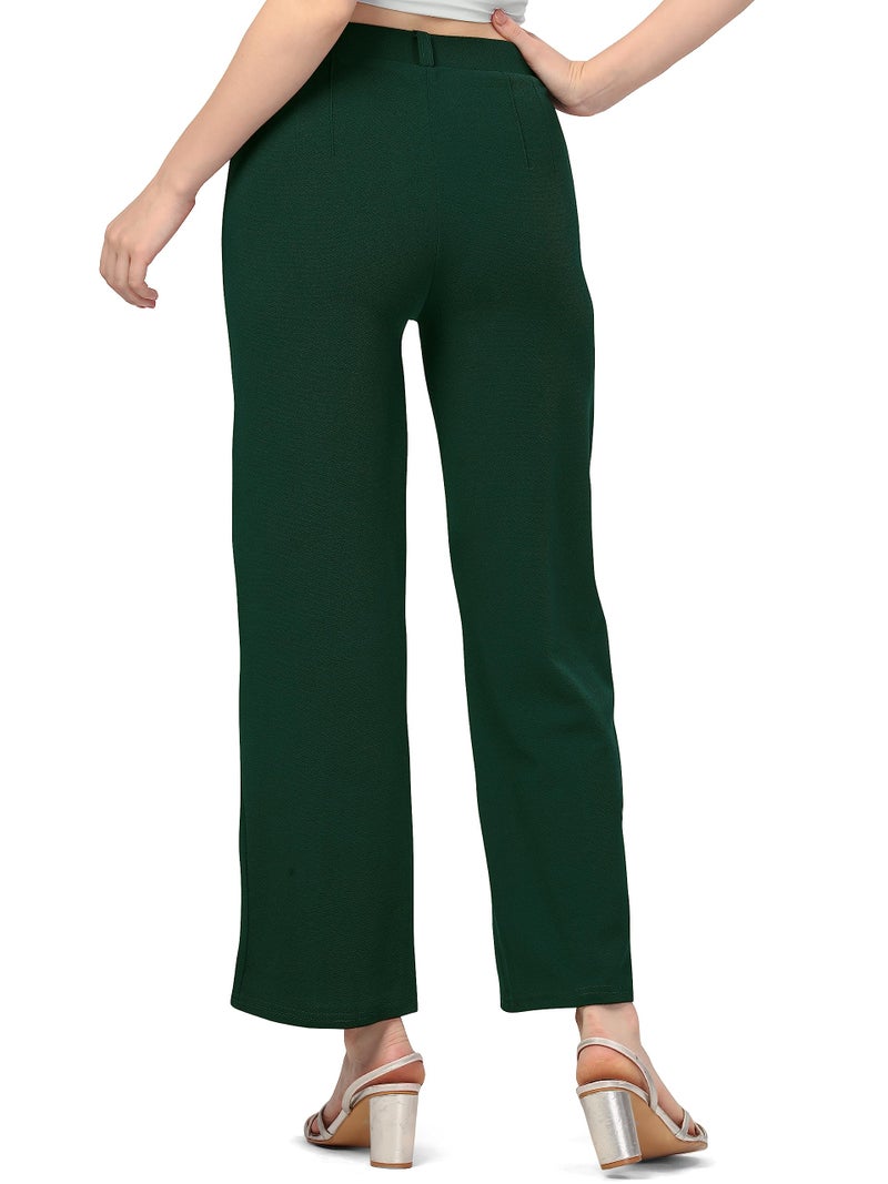 Bhochi Women Polyester Blend Solid Trousers For Women For Dailywear Green Fit Type : Regular Fit Size: 26 - Image 2