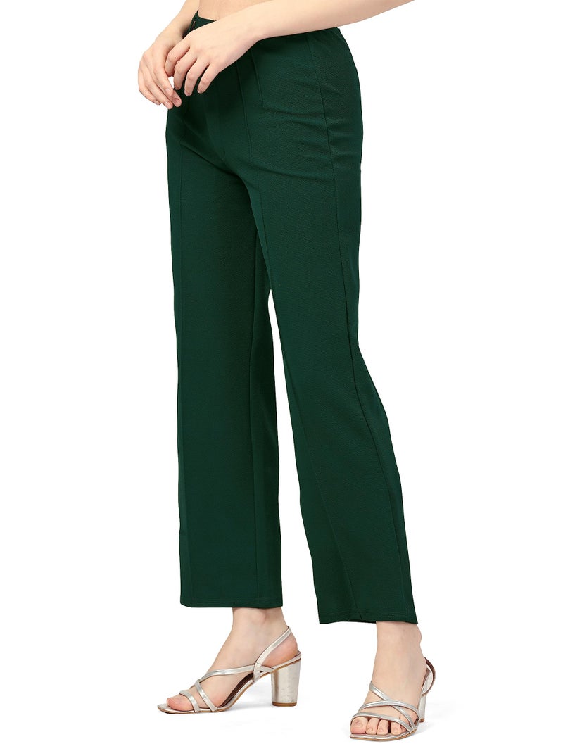 Bhochi Women Polyester Blend Solid Trousers For Women For Dailywear Green Fit Type : Regular Fit Size: 26 - Image 3