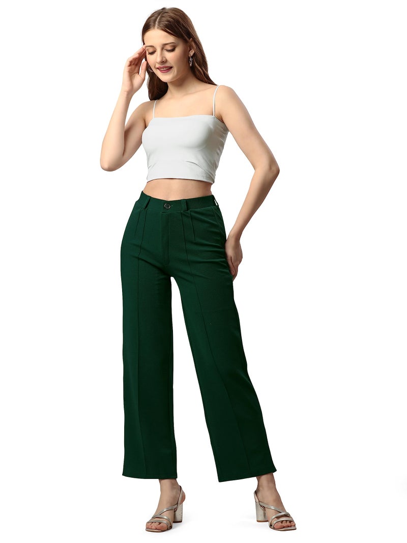 Bhochi Women Polyester Blend Solid Trousers For Women For Dailywear Green Fit Type : Regular Fit Size: 26 - Image 5