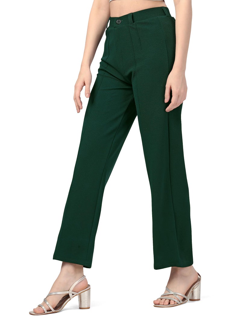 Bhochi Women Polyester Blend Solid Trousers For Women For Dailywear Green Fit Type : Regular Fit Size: 26 - Image 4