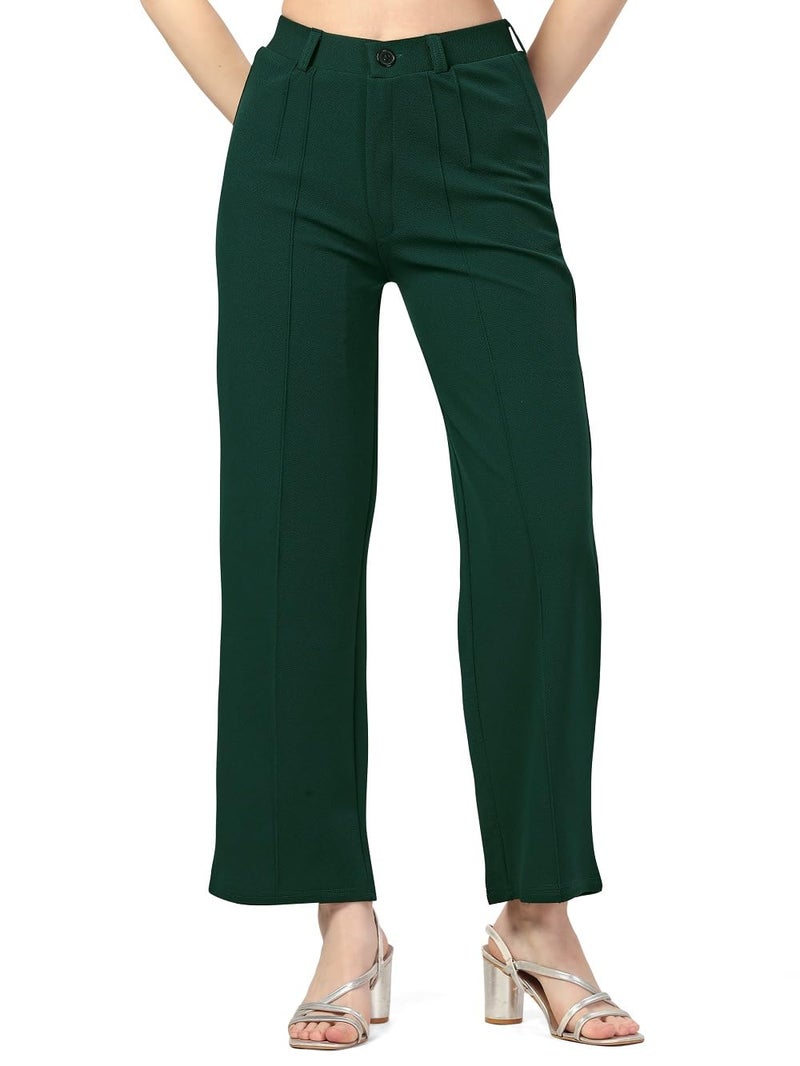 Bhochi Women Polyester Blend Solid Trousers For Women For Dailywear Green Fit Type : Regular Fit Size: 26 - Image 1