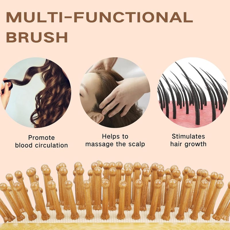 Natural bamboo handleless massage scalp hair comb   khaki - Image 4