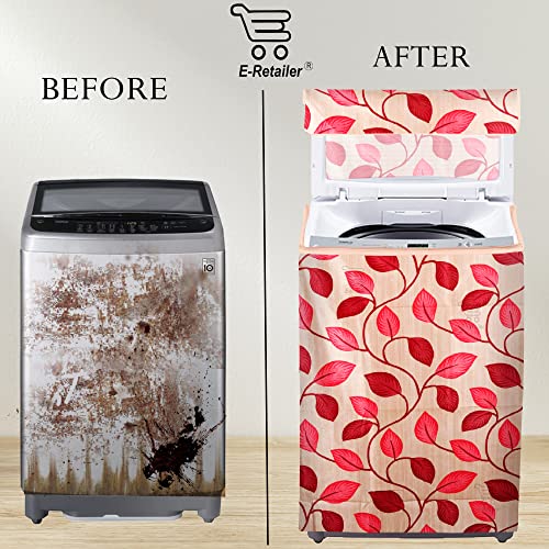 E-Retailer® Exclusive 3-Layered Polyester Combo Set of Appliances Cover (1 Pc. of Fridge Top Cover and 1 Pc. Top Load Washing Machine Cover) (Red, Design-Leaf, Set Contains-2 Pcs.) - Image 4