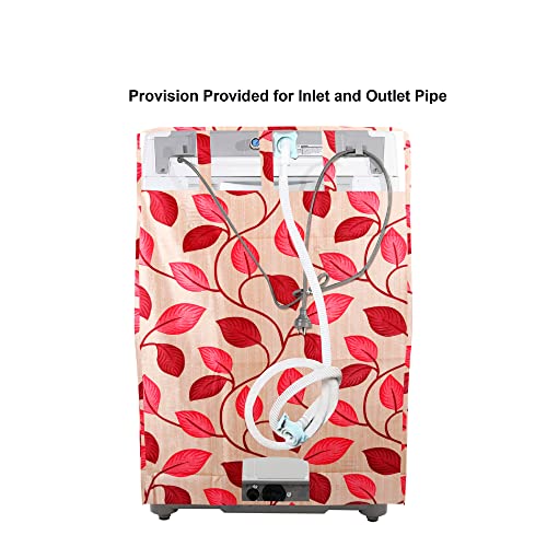 E-Retailer® Exclusive 3-Layered Polyester Combo Set of Appliances Cover (1 Pc. of Fridge Top Cover and 1 Pc. Top Load Washing Machine Cover) (Red, Design-Leaf, Set Contains-2 Pcs.) - Image 3
