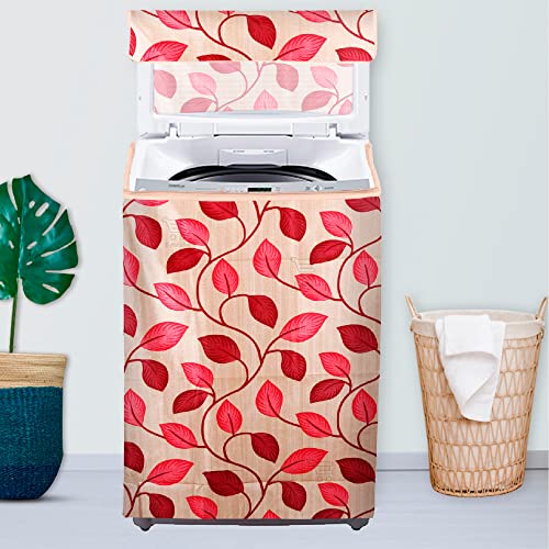 E-Retailer® Exclusive 3-Layered Polyester Combo Set of Appliances Cover (1 Pc. of Fridge Top Cover and 1 Pc. Top Load Washing Machine Cover) (Red, Design-Leaf, Set Contains-2 Pcs.) - Image 2