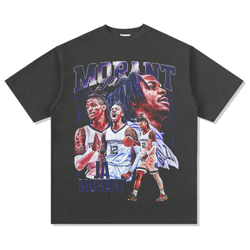 Generic 2022 New Grizzlies Ja Morant Print Tee Charcoal Short Sleeve 