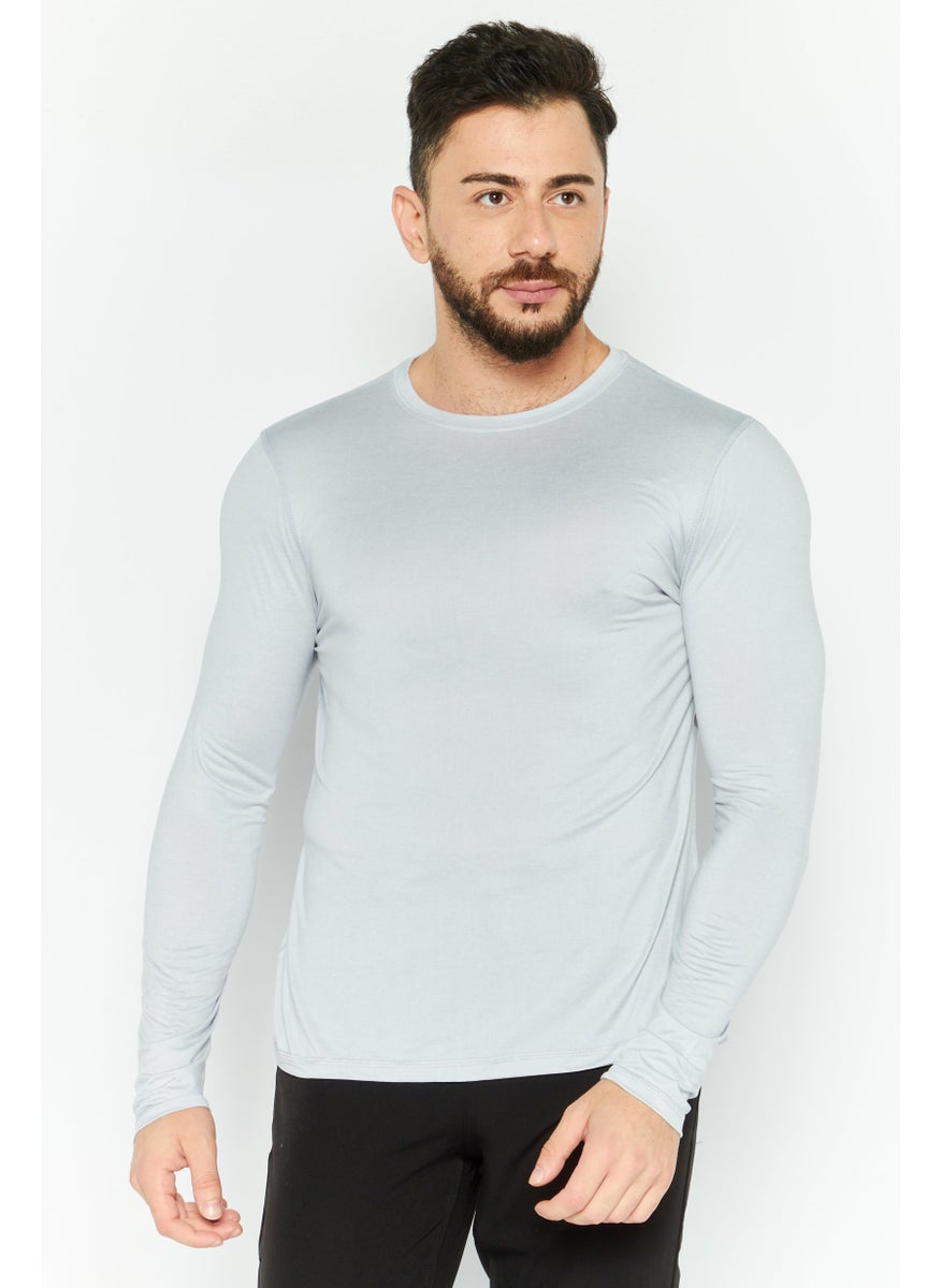 90 Degree By Reflex Men Sportswear Fit Long Sleeve Yoga Shirt, Grey  - Image 1