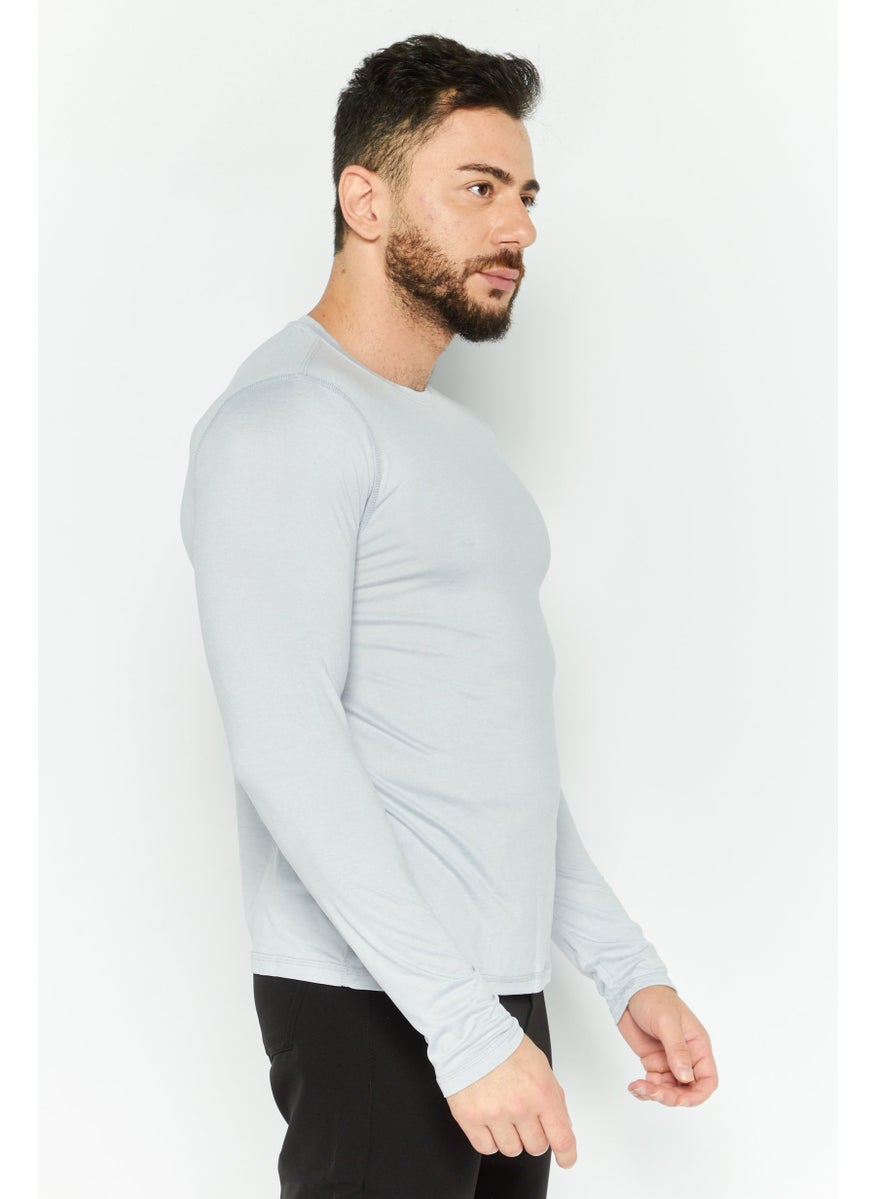90 Degree By Reflex Men Sportswear Fit Long Sleeve Yoga Shirt, Grey  - Image 3