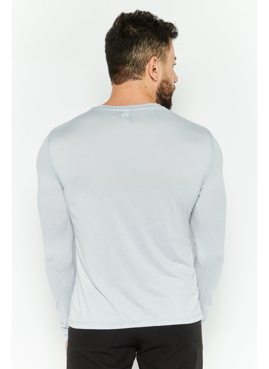 90 Degree By Reflex Men Sportswear Fit Long Sleeve Yoga Shirt, Grey  - Image 4