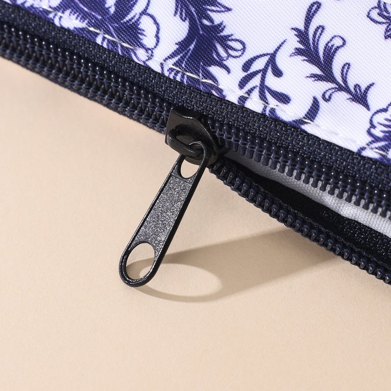Blue and White Porcelain Print Mahjong Cosmetic Bag with Zipper - Image 3