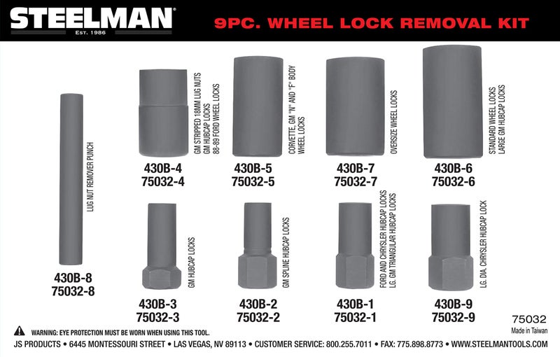 Steelman 9-Piece Hubcap and Wheel Lock Removal Kit, Twist Sockets, Hex Removers - Image 2