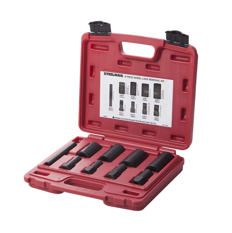 Steelman 9-Piece Hubcap and Wheel Lock Removal Kit, Twist Sockets, Hex Removers - Image 1