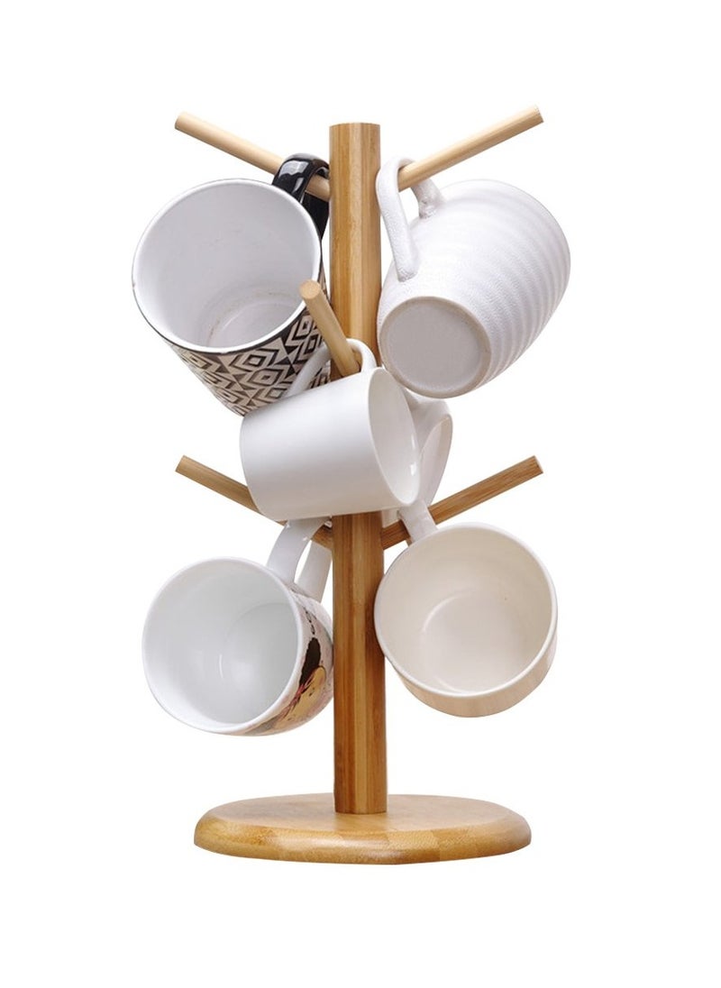 GNAFOTU Wood Mug Holder, Mug Stand Hanger, Kitchen Coffee Mug Tree Countertop Tea Cups Holder Stand, Coffee Cup Dryer with 6 Hooks  - Image 1