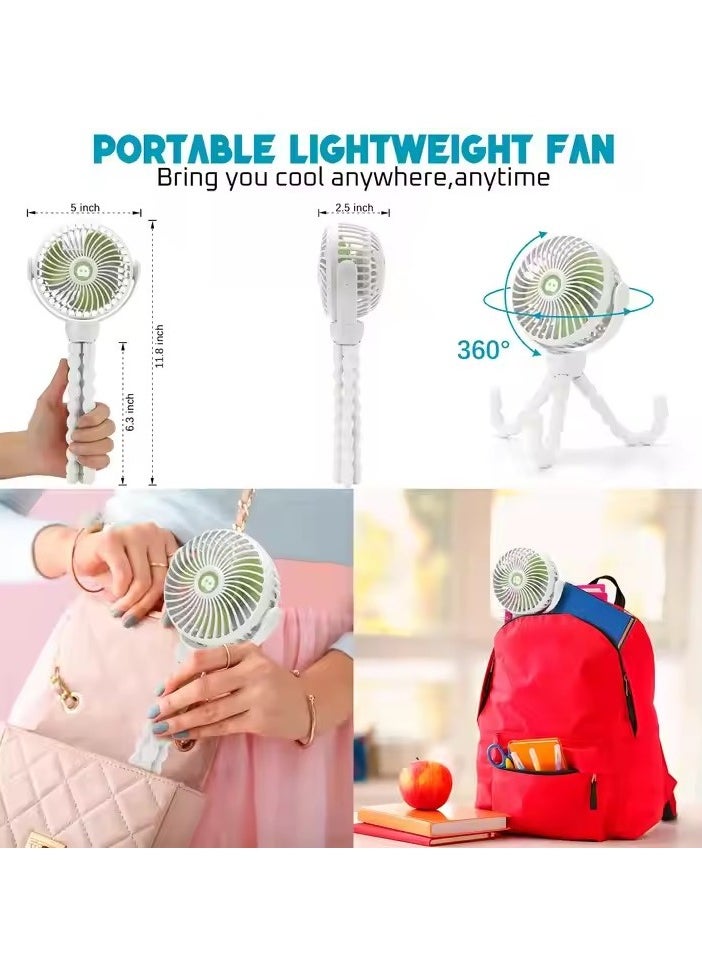 إسكدنيا Mini USB Baby Stroller Fan, HOME Portable Mini Handheld Stroller Fan,Personal Portable Car Seat Baby Fan with Flexible Tripod,USB or Battery Powered Desk Fan with Adjustable 3 Speeds  - Image 2