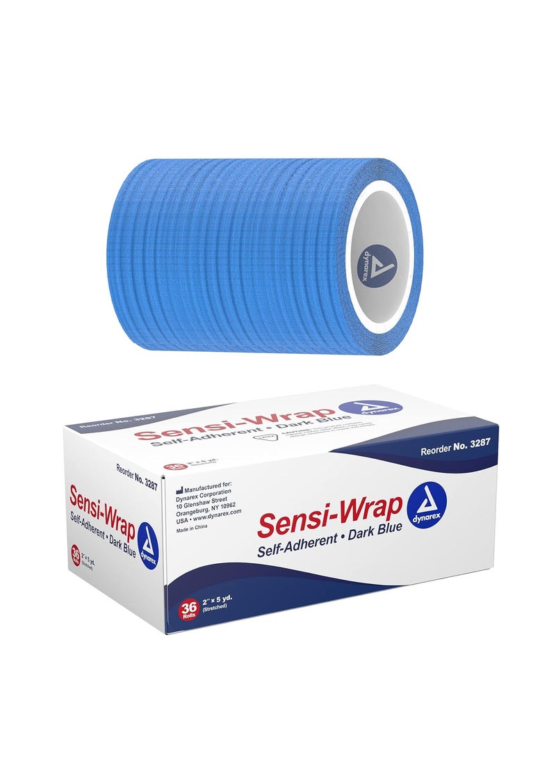 Dynarex Dynarex 3287 Sensi-Wrap Self-Adherent Bandage Roll, Dark Blue, 2" x 5 yds Size, 180" Length, 2" Width, Pack of 36 
