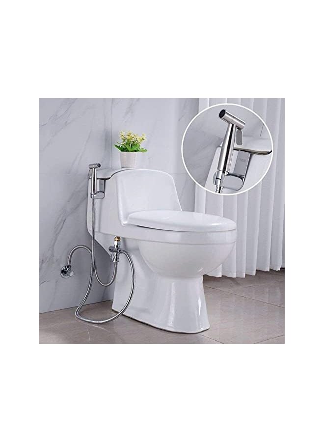 The Bros 3 Pcs Bidet Toilet Spray Gun Set, Handheld Bidet Sprayer Shattaf with Stainless Steel Chrome Hose Toilet Water Sprayer, Silver - Image 2