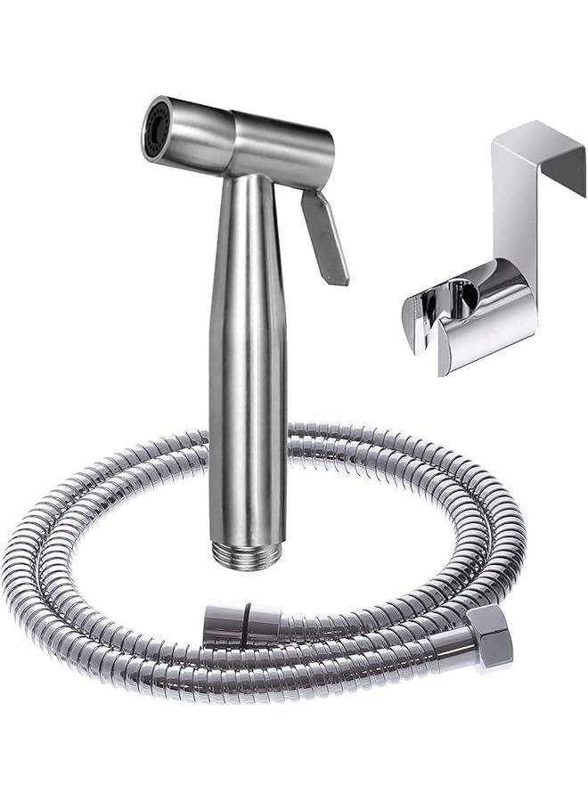 The Bros 3 Pcs Bidet Toilet Spray Gun Set, Handheld Bidet Sprayer Shattaf with Stainless Steel Chrome Hose Toilet Water Sprayer, Silver - Image 1