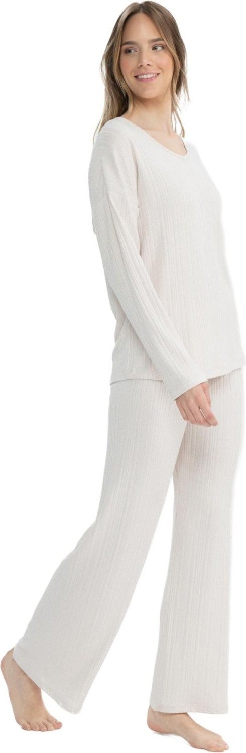 U.S. Polo Assn. 17090 Women's Beige Long Sleeve V Neck Pajama Set - Image 2