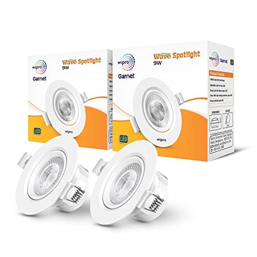wipro Polycarbonate Garnet 9W Round LED Wave Spotlight|COB Spotlight for Ceiling|Cool White Light(6500K)|Adjustable Design|Recessed Tiltable Downlighter for False Ceiling|Cutout,100 mm|Pack of 20,B22D - Image 1