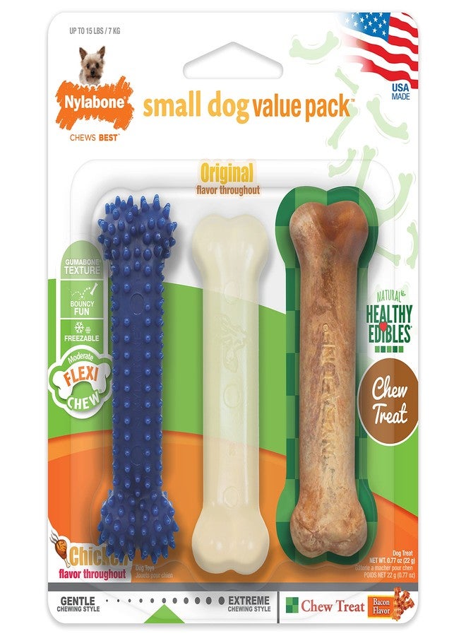 Nylabone Original Bone Flexi Chew toy for Dogs, Dog Toys for Moderate Chewers, Chicken & Bacon Flavor, X-Small - Up to 15 lbs, 3 Pack - Image 1