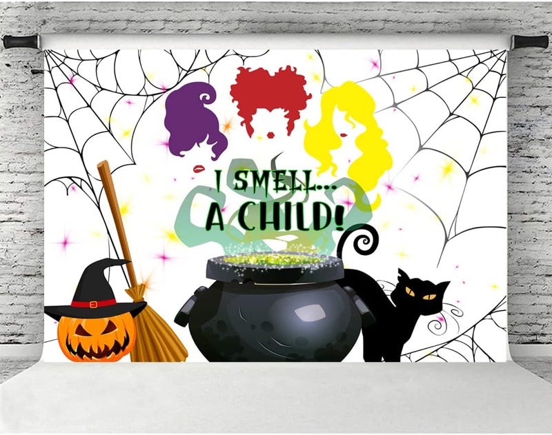 ARS Halloween Hocus Pocus Backdrop Party Decoration Banner I Smell a Child Baby Shower Trick or Treat Photography Background Witch Sisters Drink Up Pumpkin Photo Booth Props Supplies 5x3ft - Image 3