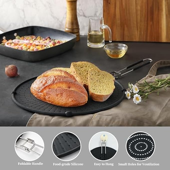 JJOO Splatter Guards For Frying 13 Inch Silicone Grease Splatter Guard Splatter Screen For Frying Pan With Latest Folding Handle Cover Oil Splash When Cooking Fried Chicken Or Popcorn - Image 5